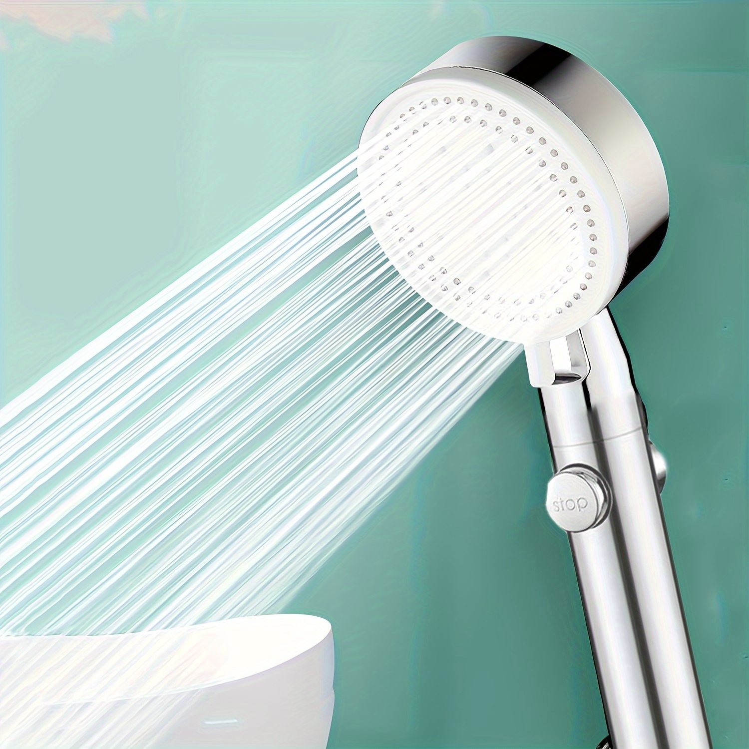 

1pc Five-speed Booster Shower Head, Household Bath Shower Head, Bathroom Water Heater Kit, Lotus Head Universal Handheld Shower Head, Bathroom Accessories