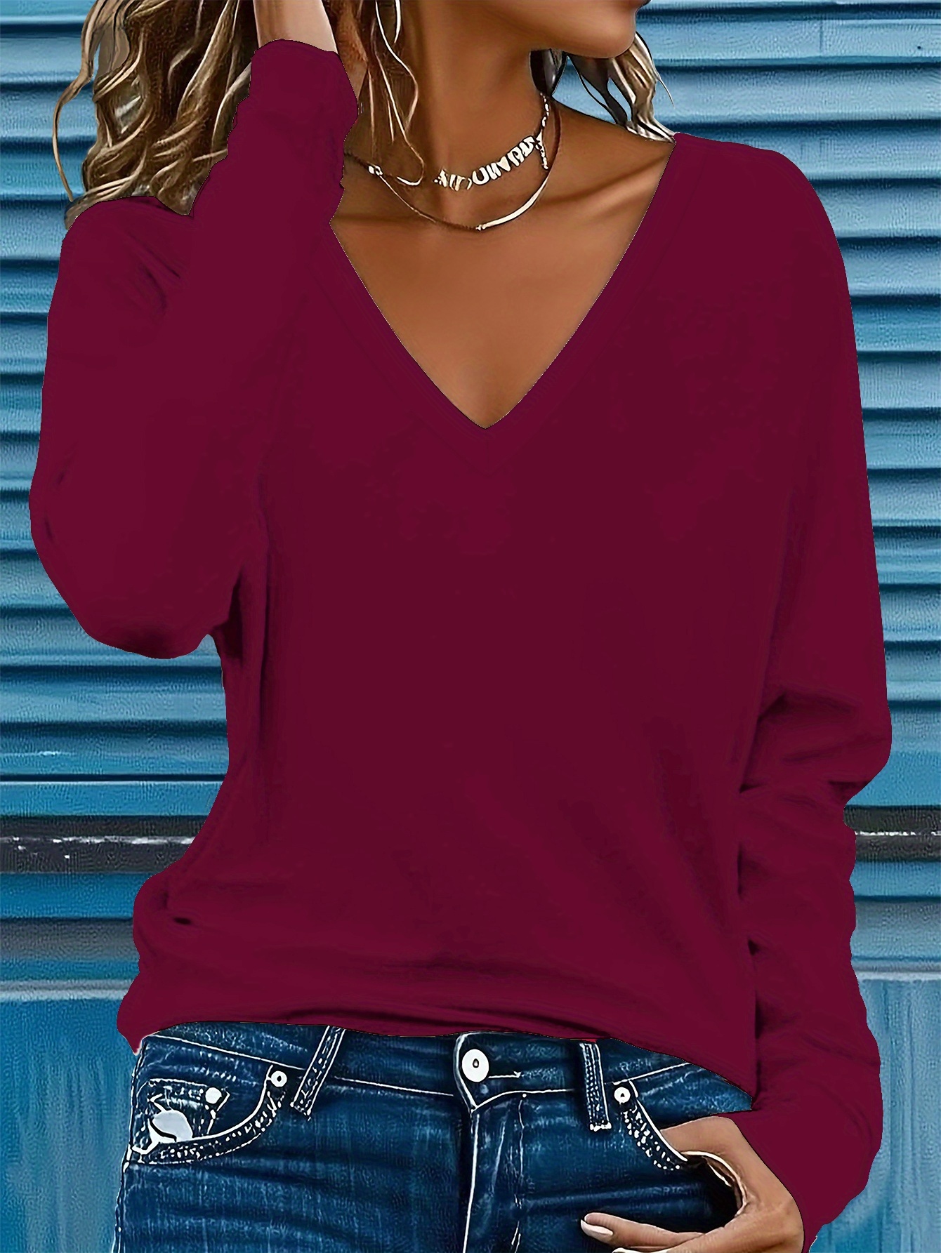 t shirt long sleeve v neck casual top for spring and fall womens clothing