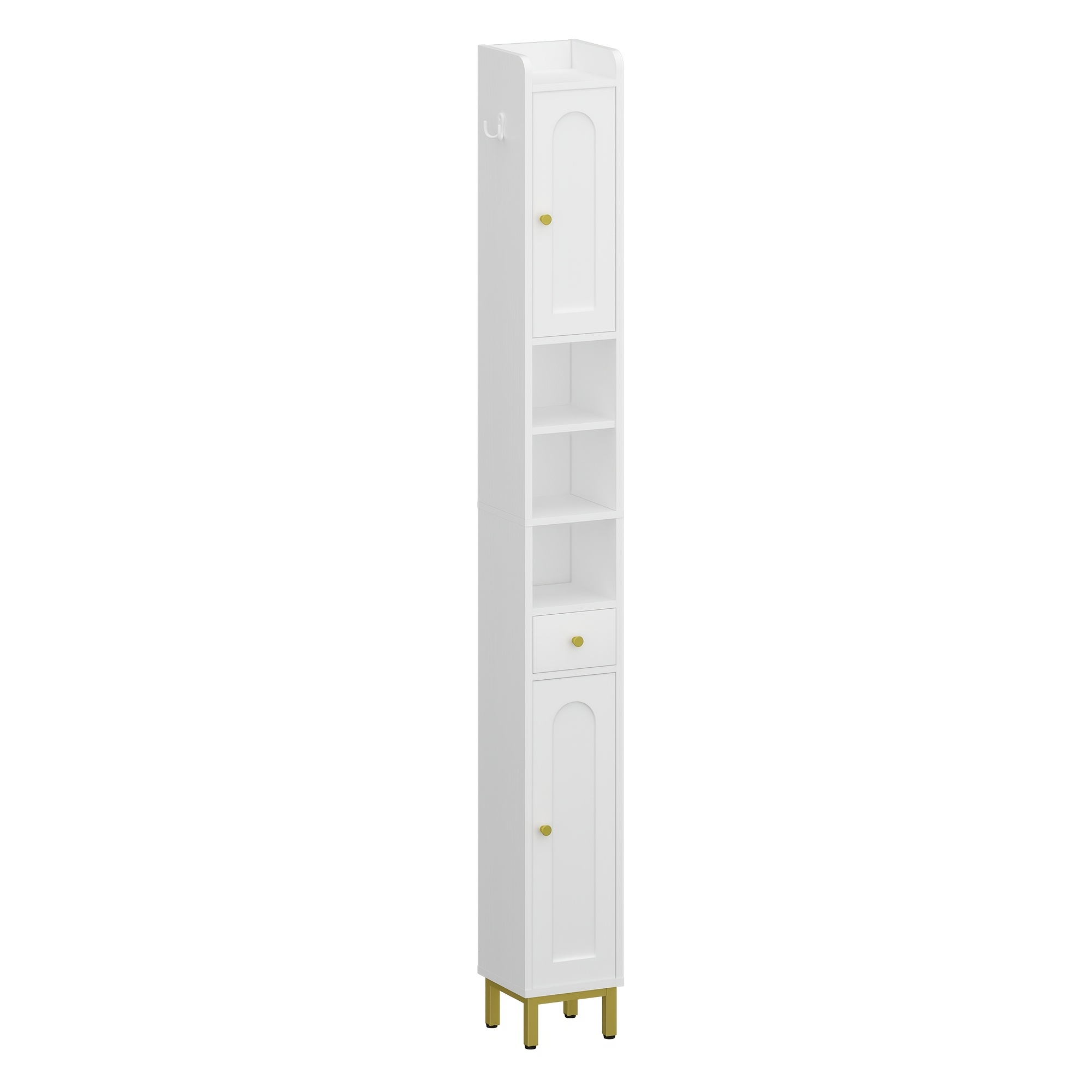 Hzuaneri Tall Bathroom Cabinet, Tall Toilet Roll Holder With 2 Doors And Drawer, Open Compartment, Bathroom Cabinet With Adjustable Shelf For Living Room, Study, White