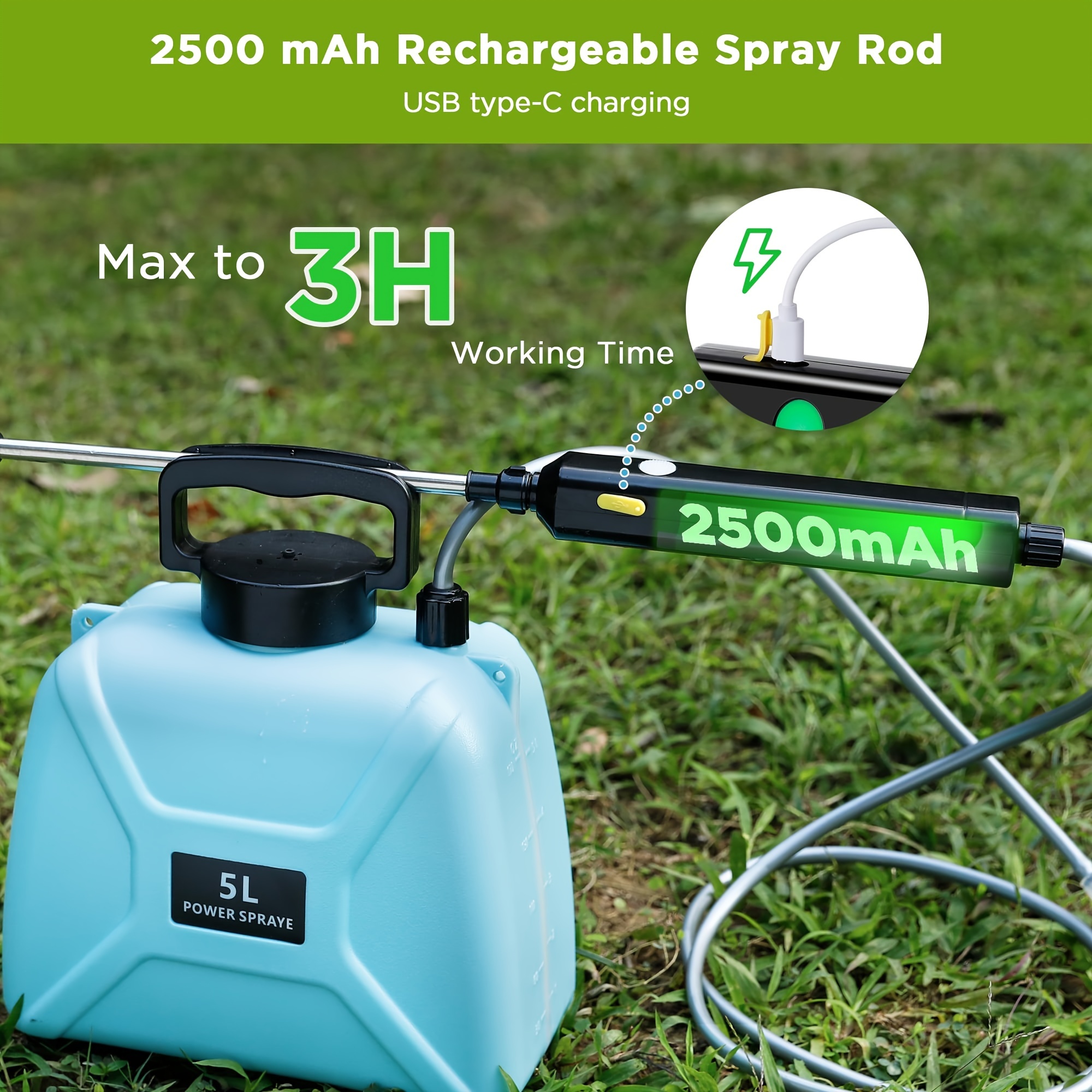 electric sprayer 1 35 gallon sprayers in lawn and garden battery powered sprayer with 3 mist nozzles max to 3h working time rechargeable   sprayer for lawn garden cleaning details 1