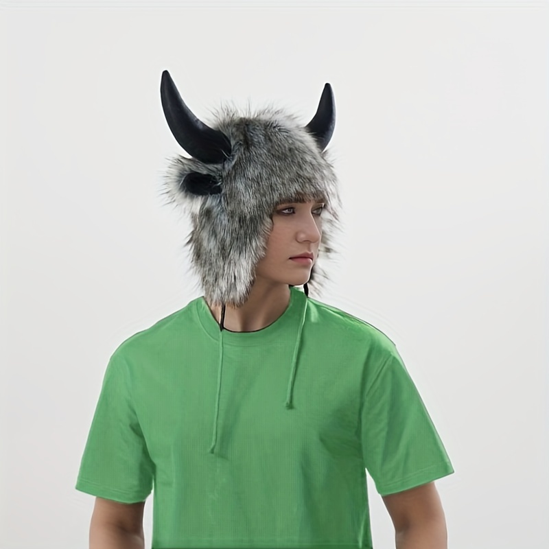 street style horn plush hat fur winter cap with ear flaps warm