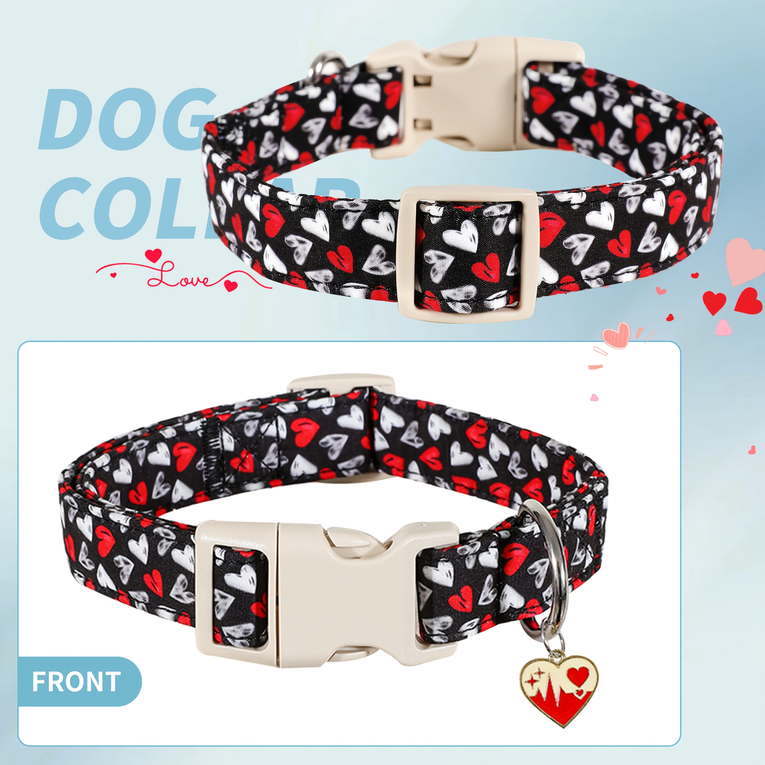 Valentine's Day Heart Pattern Dog Collar with Metal Pendant