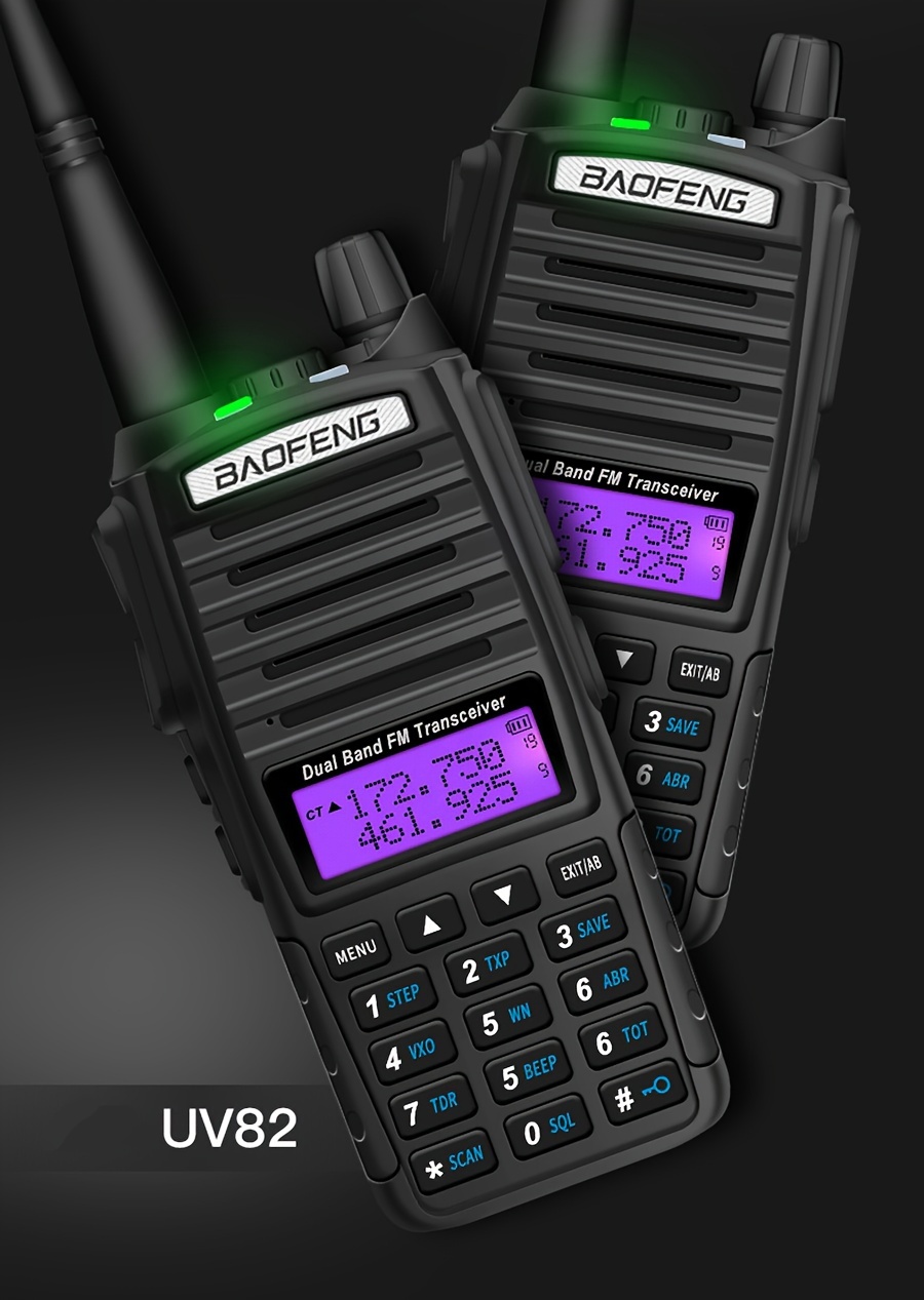 Baofeng UV-82 Dual-Band 8W/5W Walkie-Talkie with USB Rechargeable Li-Polymer Battery, Non-Waterproof, UHF Frequency, Dual Push-To-Talk, Black and Gray Design, Walkie Talkie | Dual Push To Talk | UHF Walkie Talkie