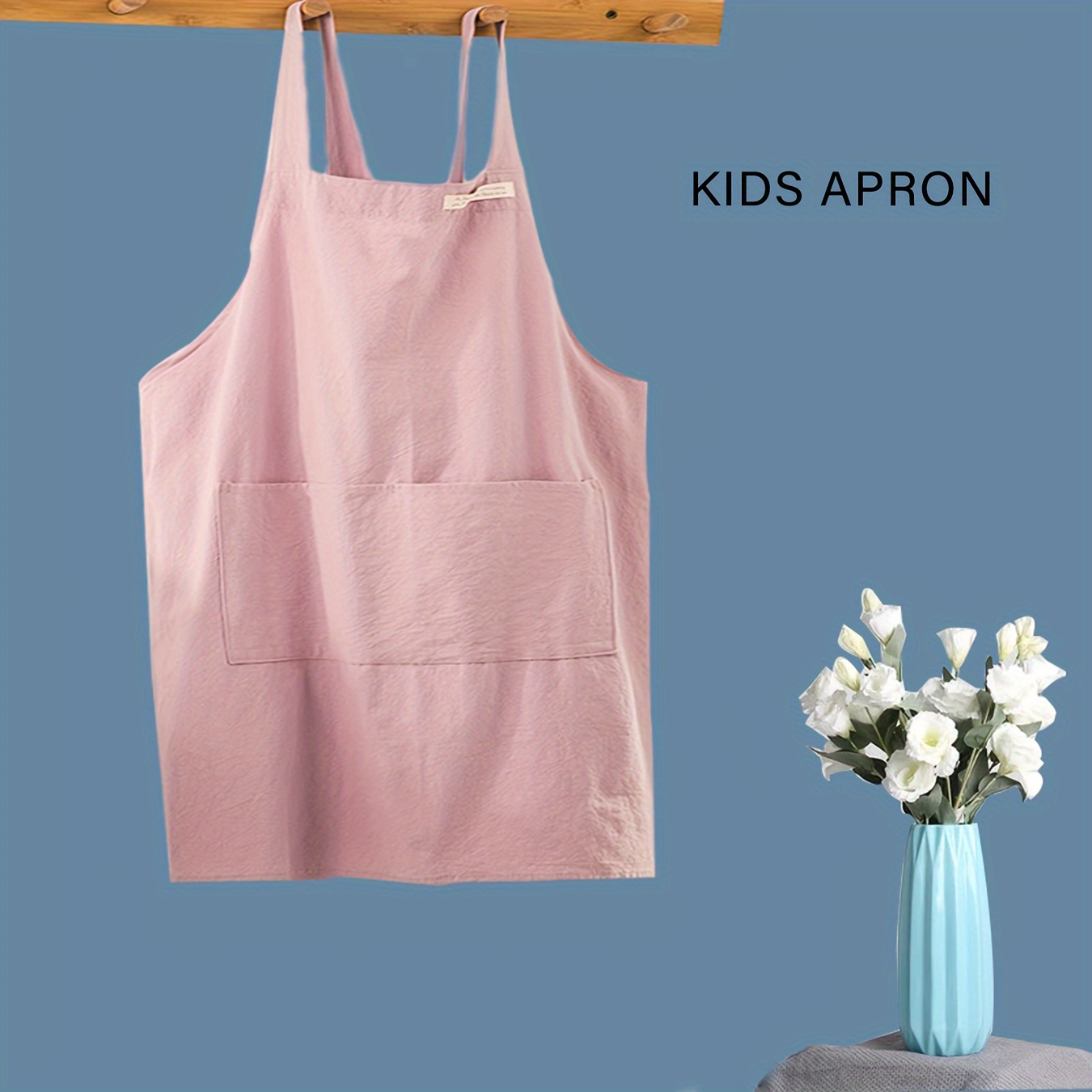 Image of 1pc Of &;s Cotton Apron, Cross-back Strap With 2 Pockets For Painting In Kitchen And Garden Play, Soft, Comfortable And Breathable