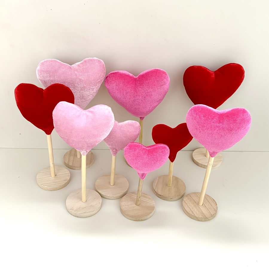 

3-pack Velvet Filled Heart Tabletop Decorations, Love Heart Props For Valentine's Day, Festive Home Party Decor, Miniature Non-electric Desk Ornaments