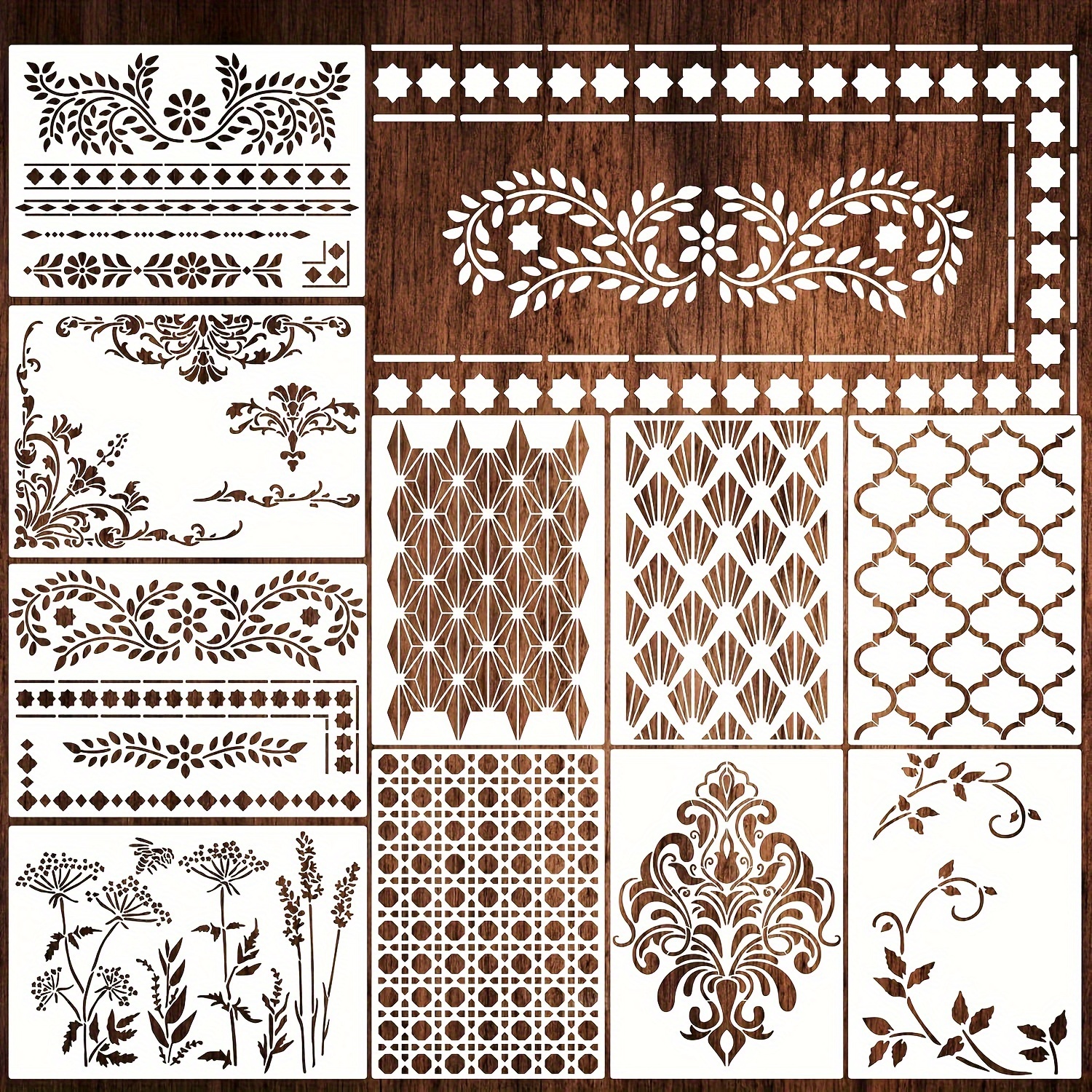 70 Stencil Pittura Autunnale – 7,5x7,5 Cm Riutilizzabili, Per Decorazioni Su Legno, Tela, Tessuto E Pareti