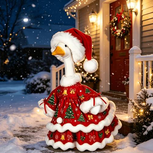 item picture 23 inch retro lawn goose christmas costume suitable for outdoor yard garden decoration red santa skirt with tree print plush hat free goose statue for porch festive holiday decorations hand washable