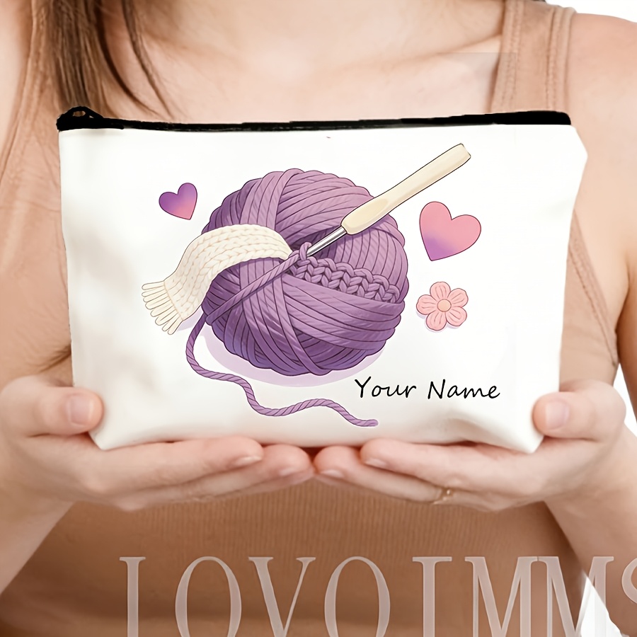 TEMU Personalized Crochet Makeup Bag Suitable For Mom, Grandma - Name/text & Handmade Zipper Pouch With Foldable Travel Toiletry, Decorative Thread