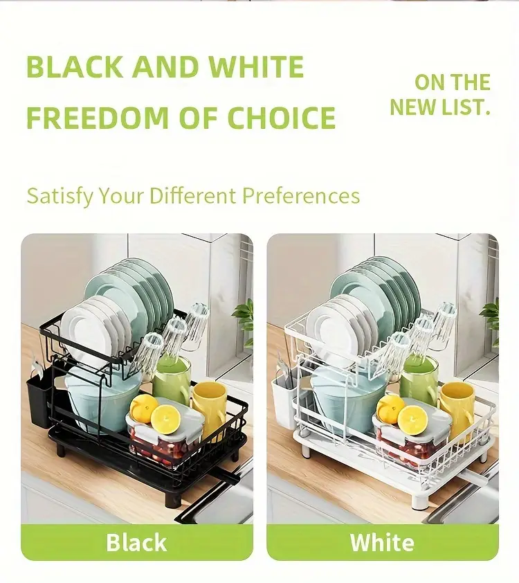 2 tier dish drying rack with drain tray and swivel drip spout multifunctional kitchen countertop storage organizer metal and plastic cup holder and cutlery holder space saving plate rack for home and apartment use 1pc Product details 2