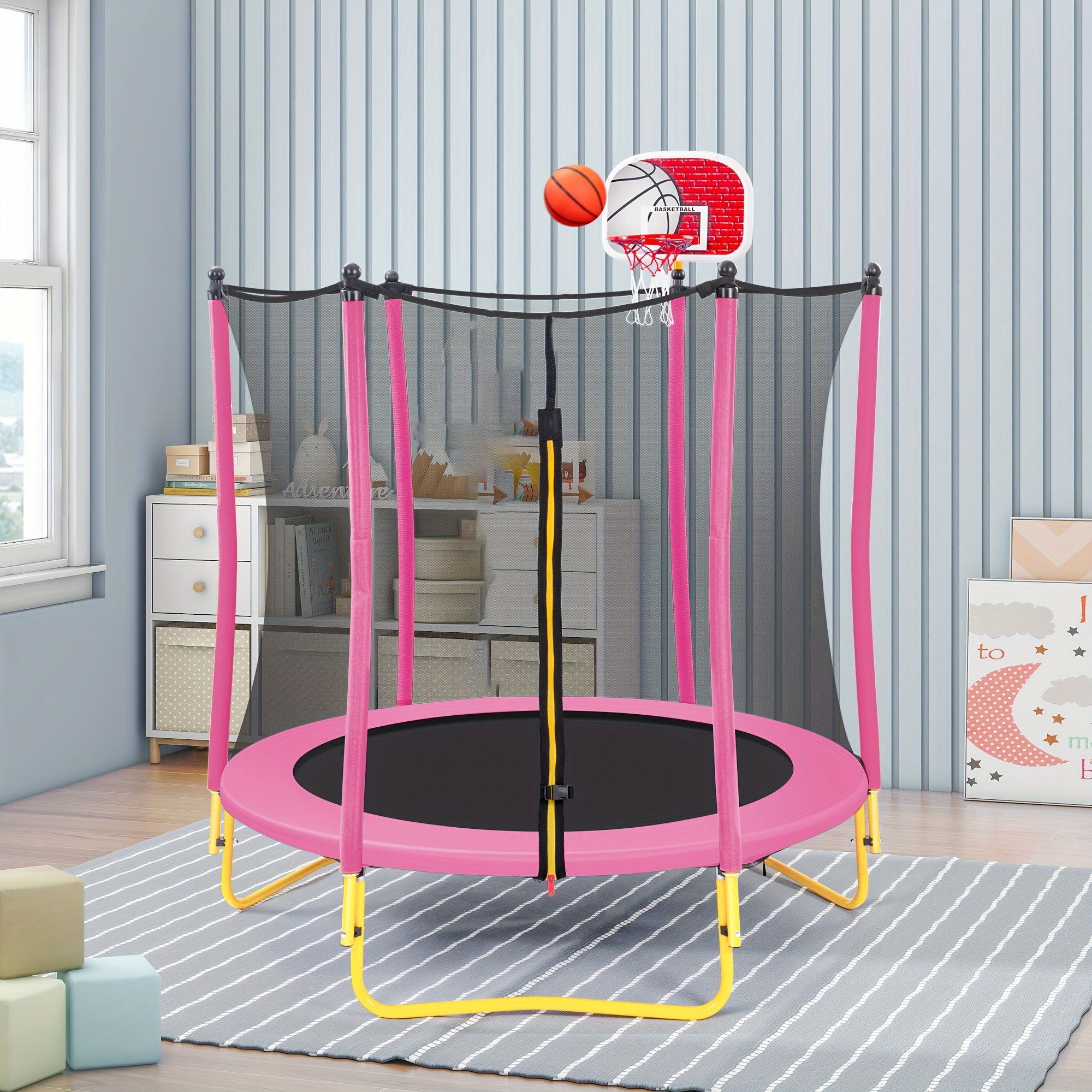 

Indoor And Outdoor Mini Trampoline, Small Exercise Trampoline, Includes Basketball Hoop And Ball