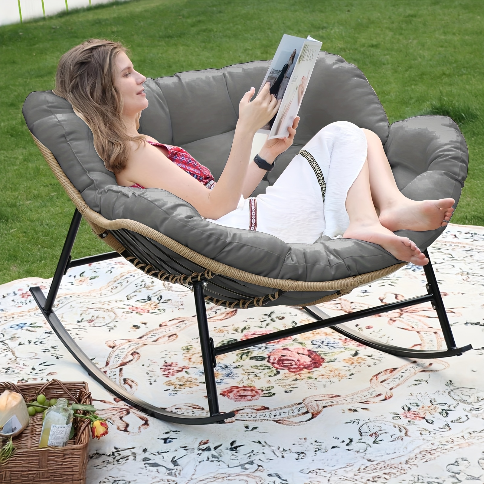 Thickened Large Rocking Chair Cushion Replacement Egg Rocking Chair Papasan  Chair Pad 55&*;L X 49&*;W (ONLY Cushion) Lounge Rocker Chair Cushion,