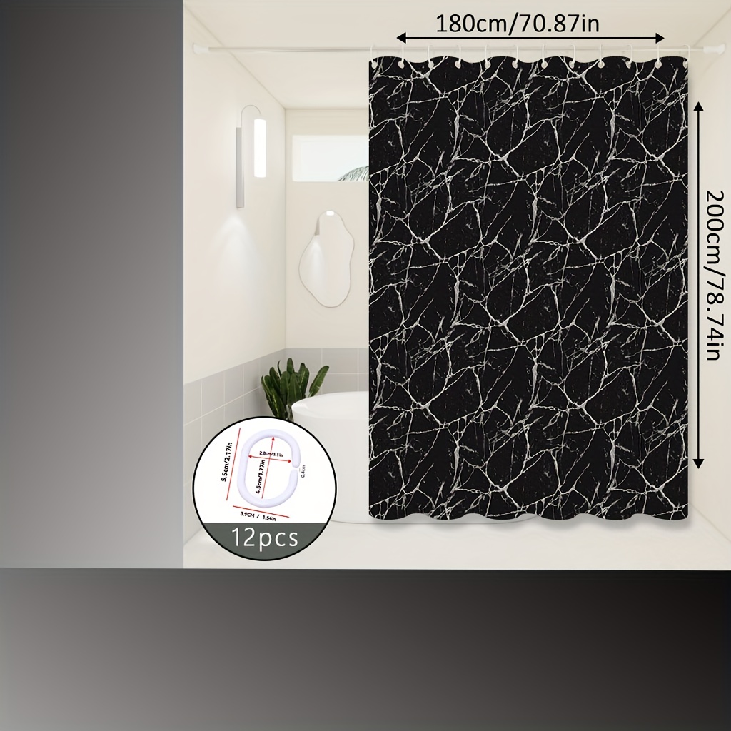 TEMU Light Luxury Marble Pattern Shower Curtain, A High-end Bathroom, Multi-scene Universal Bathroom Partition Curtain With Hanging Rings