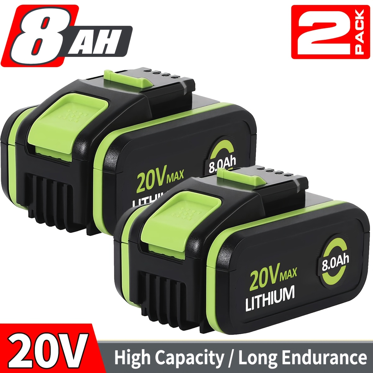 E-shop 2er-Pack 8,0Ah Akku-Pack kompatibel mit Worx WA3553 WA3551 20V Akku für kabellose Elektrowerkzeuge WA3572 WA3553 WX390 WX176 WX178 WU268