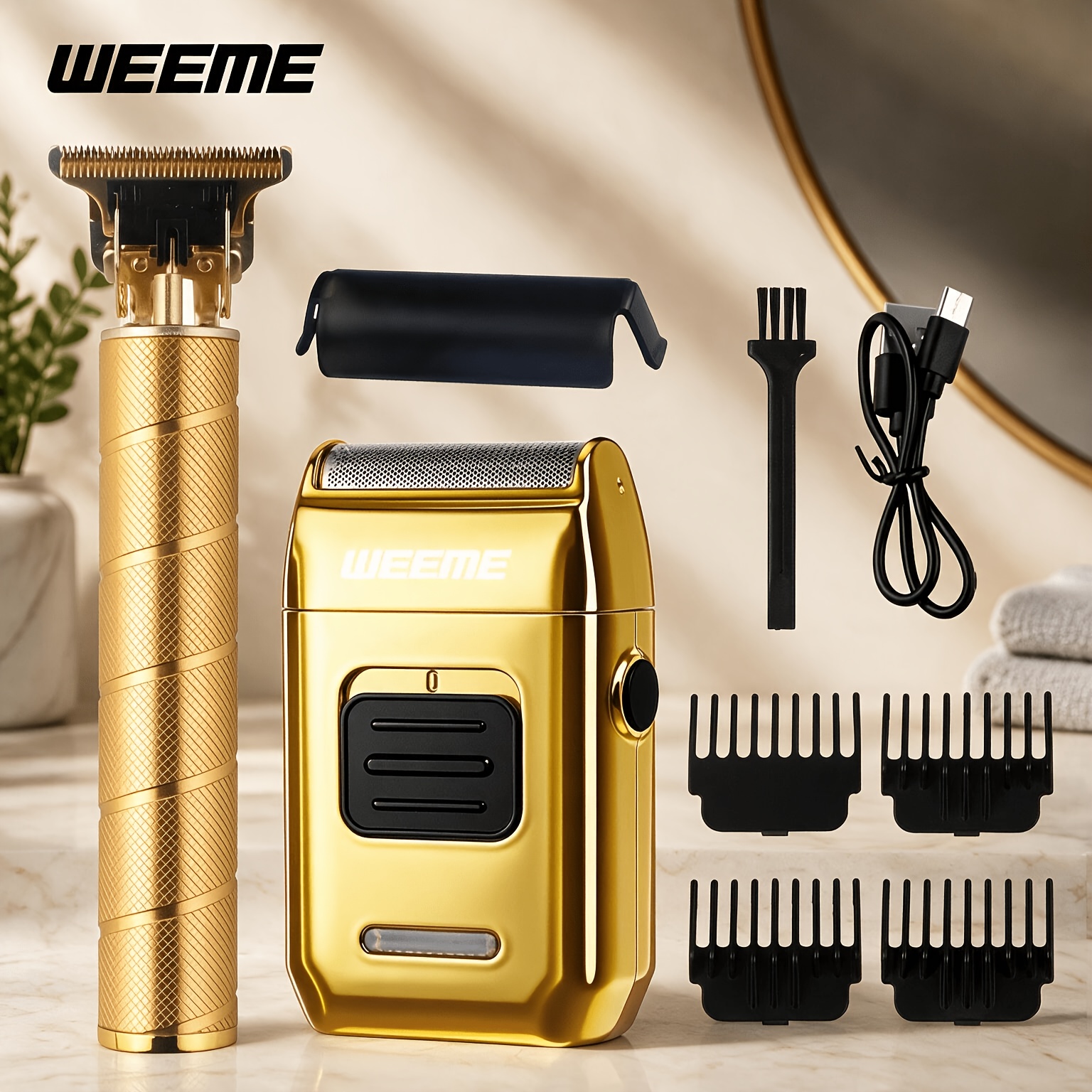 TEMU Weeme Men's Hair Clippers Set, Electric Beard And Mustache Trimmer And Shaver With Usb- Clipper, Facial Hair Care Device - Valentine's Gift For
