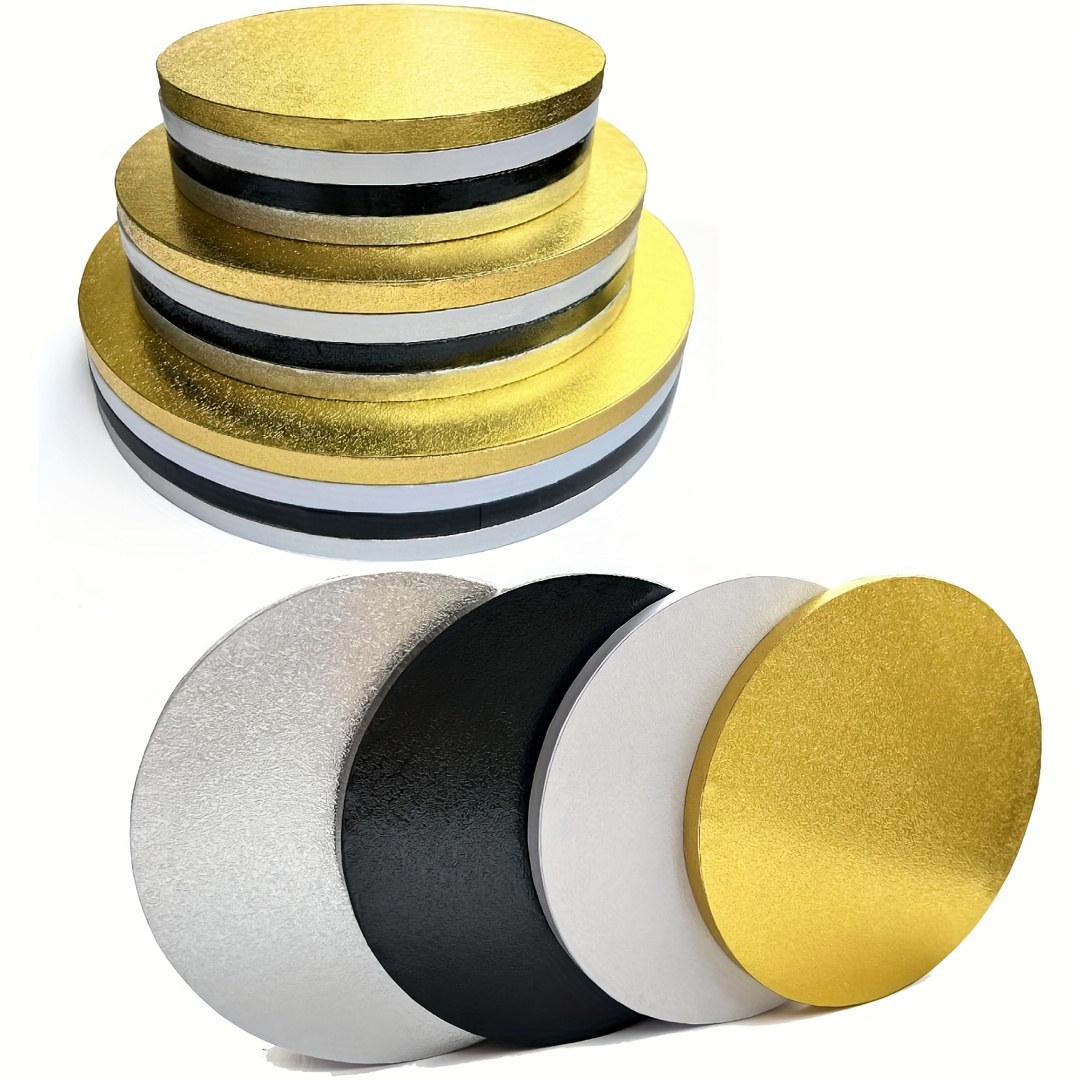 

1pc Various Size Cake Drums, Greaseproof Assorted Round Cake Drum In Golden 、black、 Silvery 、white Cake Base, Cardboard Cake Boards For Presenting Heavy/tall Tiered Cakes, Base Para Pastel