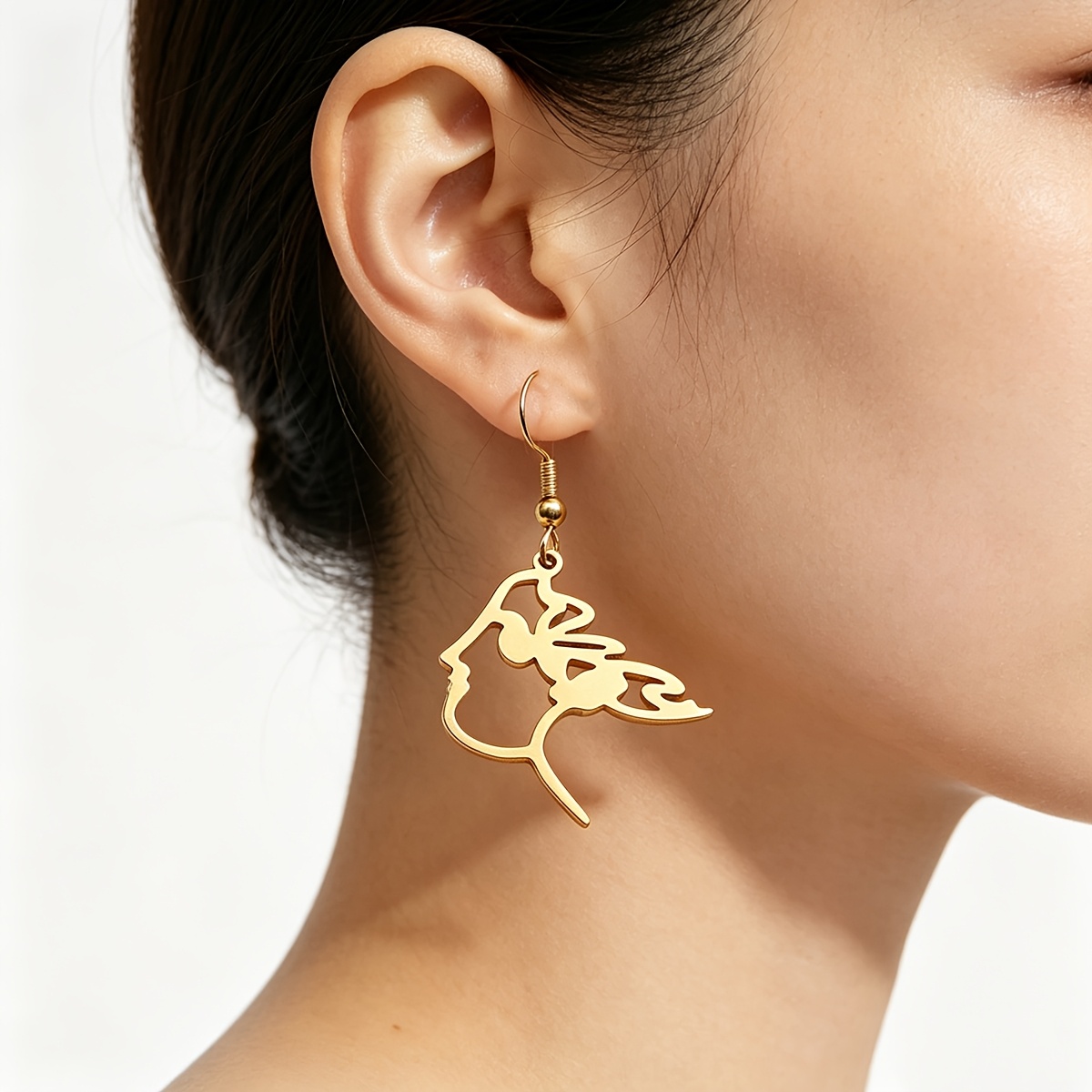 Minimalist Stainless Steel Hollow Butterfly Face Dangle Earrings