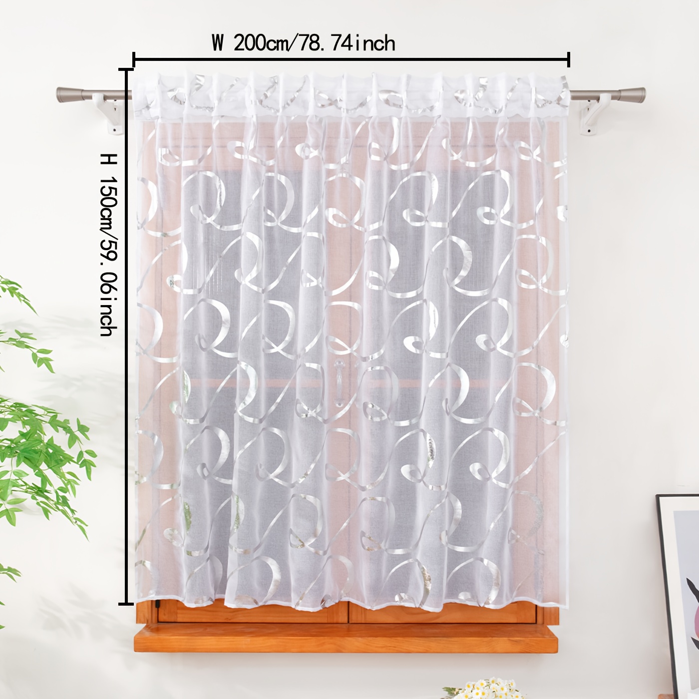 Image of Flying Modern Sheer Curtain Panel With Metallic Silver Swirl Pattern, 1 Panel Glam Drape, Tab Filtering Window For Living Room, Bedroom