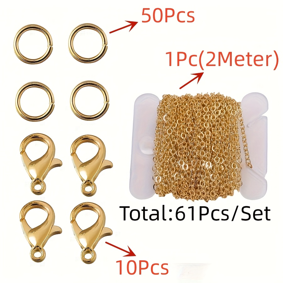 Image of 61pcs/set Bulk Link Chain With Jump Rings Lobster Clasps Necklace Chains For Jewelry Making Supply Necklaces Additions