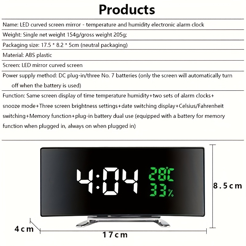 Modern LED Digital Alarm Clock with Extra-Large Display | Multi-Function Temperature and Humidity Display | The Perfect Choice for a Stylish Bedroom Alarm Clock, White and Green Digital Display, Powered by 3*AAA Batteries/USB | A Fashionable Alarm