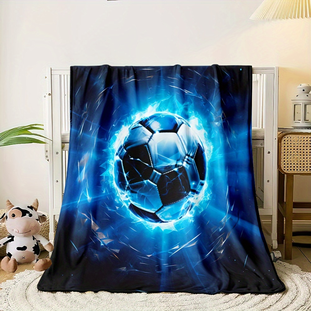 1st Blue Lightning Fotbollstryck Flanellfilt Lätt Slängfilt För Bäddsoffa Vardagsrum Kontorssoffa Camping Och Säng: retailer-supplied image