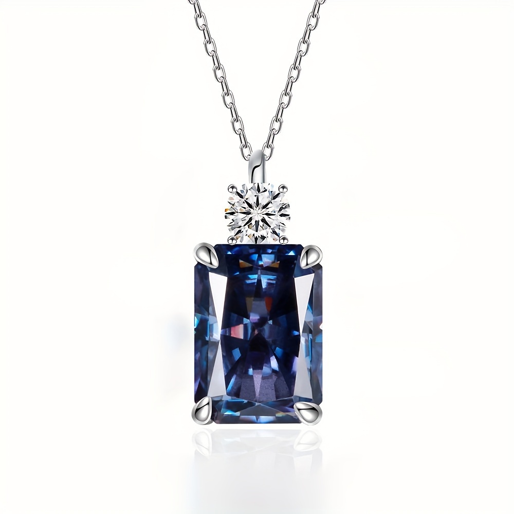 

Diamond Deep Blue Rectangular Perfume Bottle Pendant Necklace, 925 Silver High-carbon Pendan Jewelry For Men, , Her, Daughters, Anniversaries, Birthdays, Festivals And , Gift Box