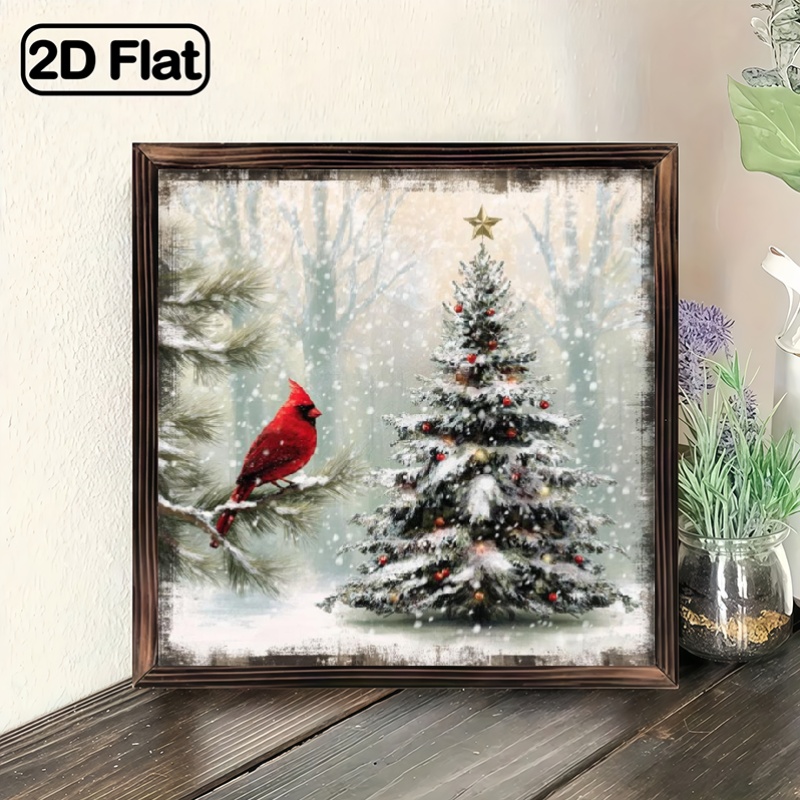 TEMU 2d Flat Wall Decor, Christmas Tree Sign, Rustic Winter Wall Art, Holiday Decor, Snowy Christmas Scene Sign