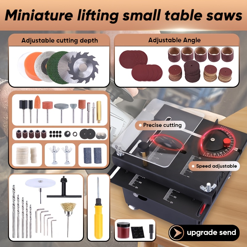 TEMU Saker Mini Table Saw, 100w Mini Table Saw, Adjustable Speed And Angle, Cutting Depth Of 16mm, Speed Adjustable Power Supply, Electric Table Saw,