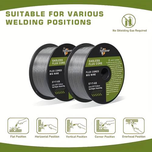 2 Pack.030 E71T-GS Low Splatter Flux Core MIG Welding Wire - Shielded All-MIG Wire with ABS Spool, Gasless Welding for,, Copper, Stainless & - Heavy-Duty Welding Supplies
