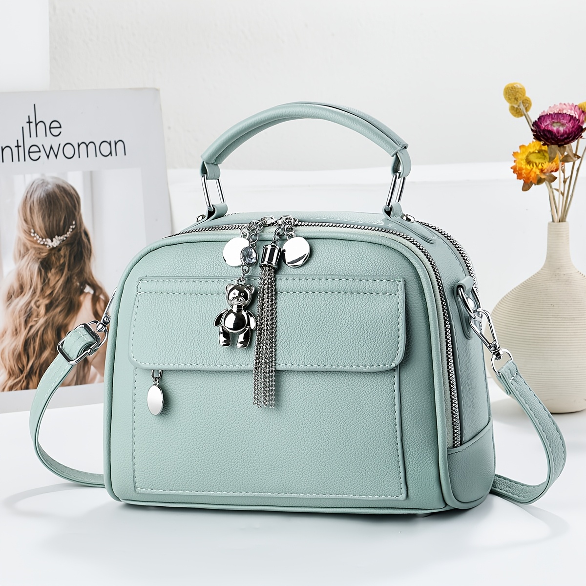 Image of Lychee Texture /pvc Handbag - Crossbody Small Square Bag With Zipper Closure, Suitable For, Casual & Date Outfits, Gift For Mom, Birthday, Student - In //milk/