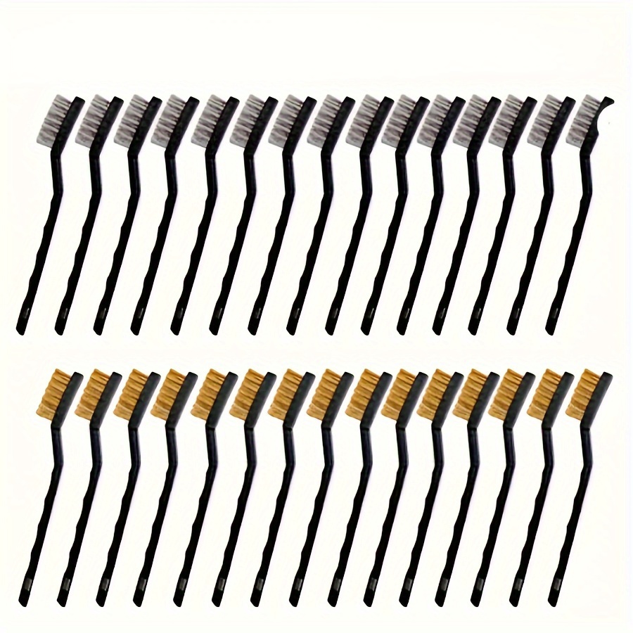 

Value Pack 10pcs/30pcs Stainless Steel, Brass Wire Brush Set, For Cleaning Welding Slag And Rust, Curved Handle Masonry Brush With Durable Wire Bristles