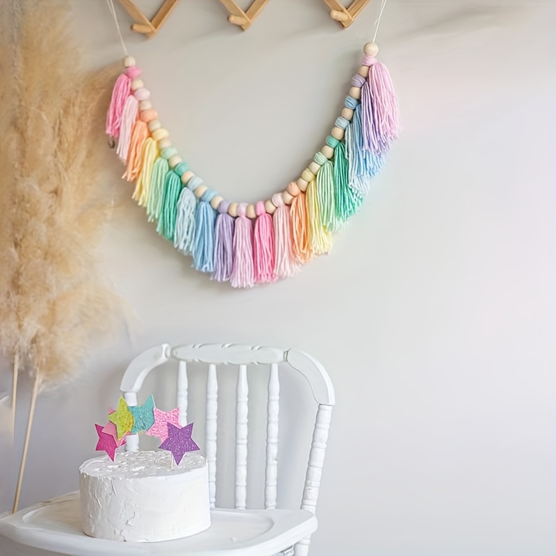 

Boho Chic Colorful Tassel Garland - Reusable Fabric Banner For Birthday Parties & Home Decor, Easy Stick-on Wall Hanging