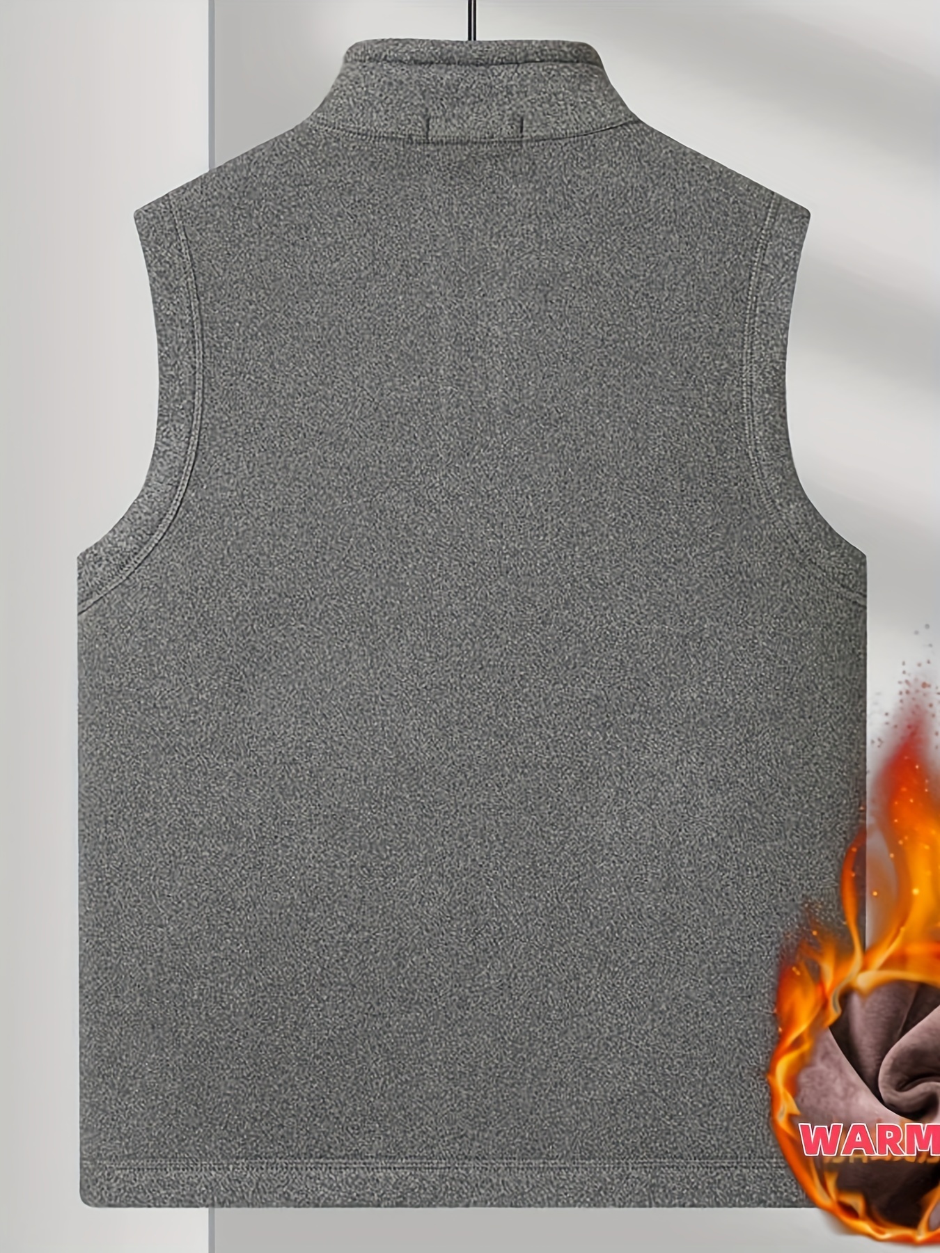 men's windproof thermal vest pockets sleeveless stand collar