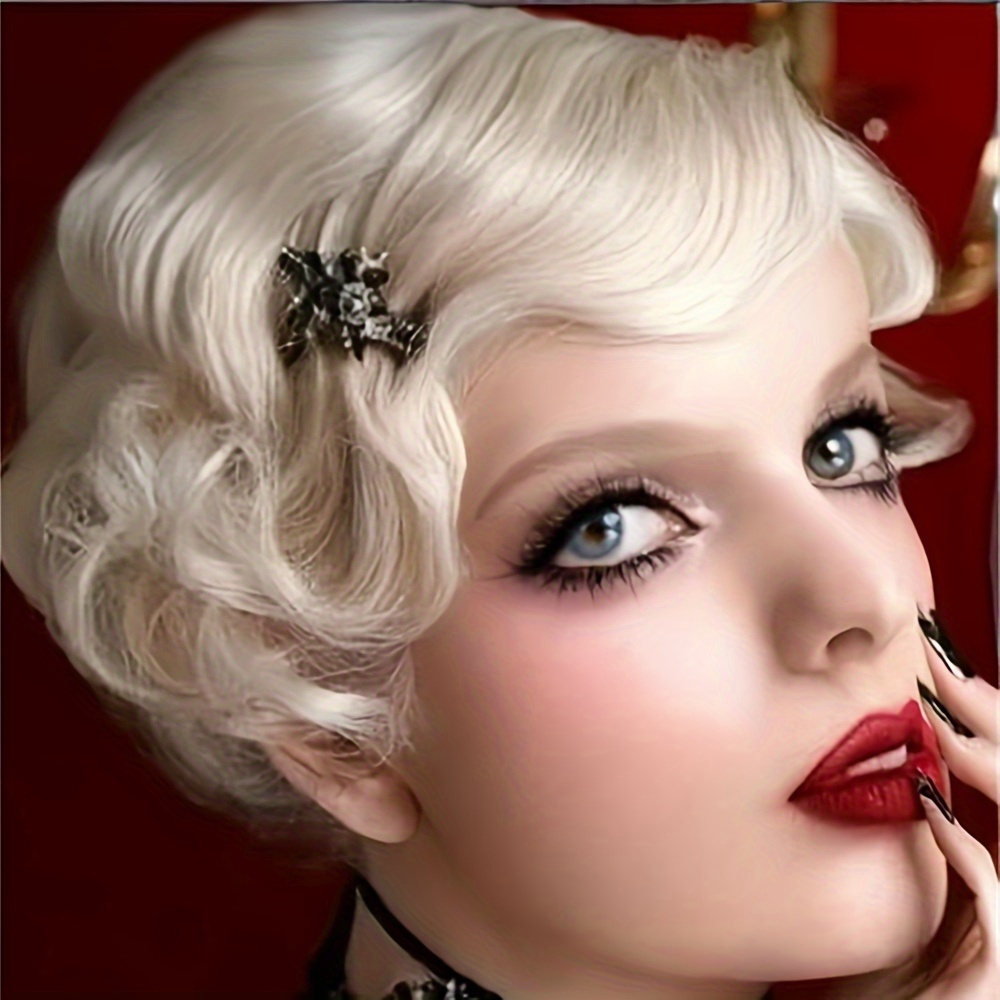 

Elegant 1920s Blonde Finger Wave Wig For Women - Curly Synthetic Flapper Style, Heat Resistant With , Vintage Cosplay, Themed Parties & Halloween