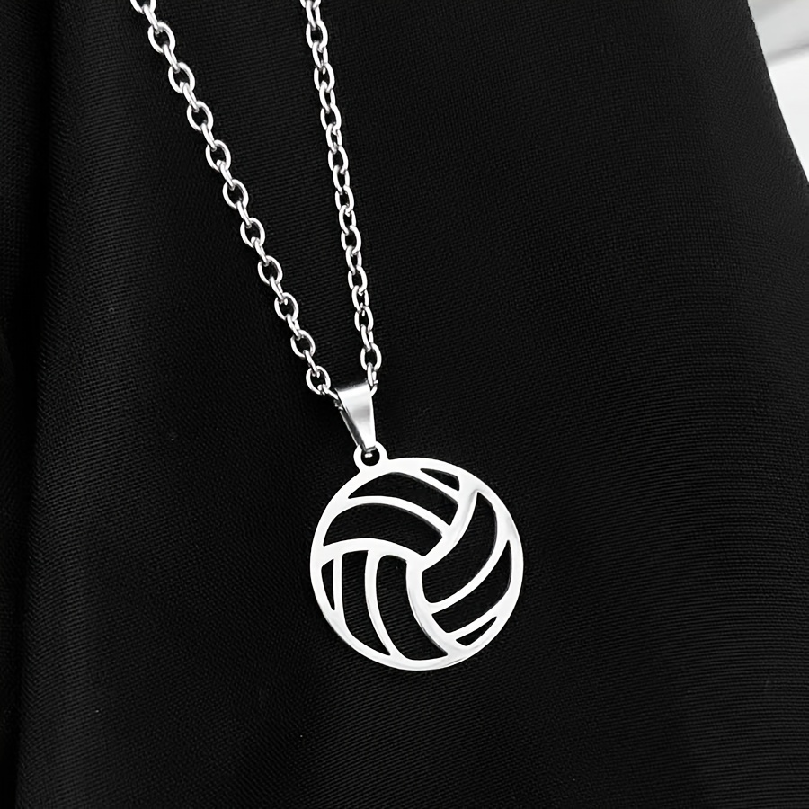 1 Stainless Steel Smooth Hollow Volleyball Pendant For Men's Fashionable And Minimalist Sports Style Necklace