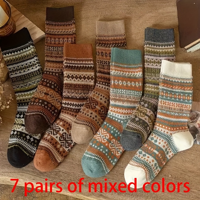 TEMU 7 paires de chaussettes tubulaires pour femme pour et l'hiver, couleur aléatoire, chaussettes thermiques d'hiver pour femme, bas mi-hauts -