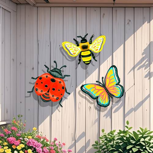 Artikelbild 3er-set metall marienkäfer, biene, schmetterling wandkunst dekor, für innen- und außendekoration, gartendekoration, heimdekoration, außengartendekoration, hofdekoration, partydekoration, verandadekoration, feiertagsdekoration