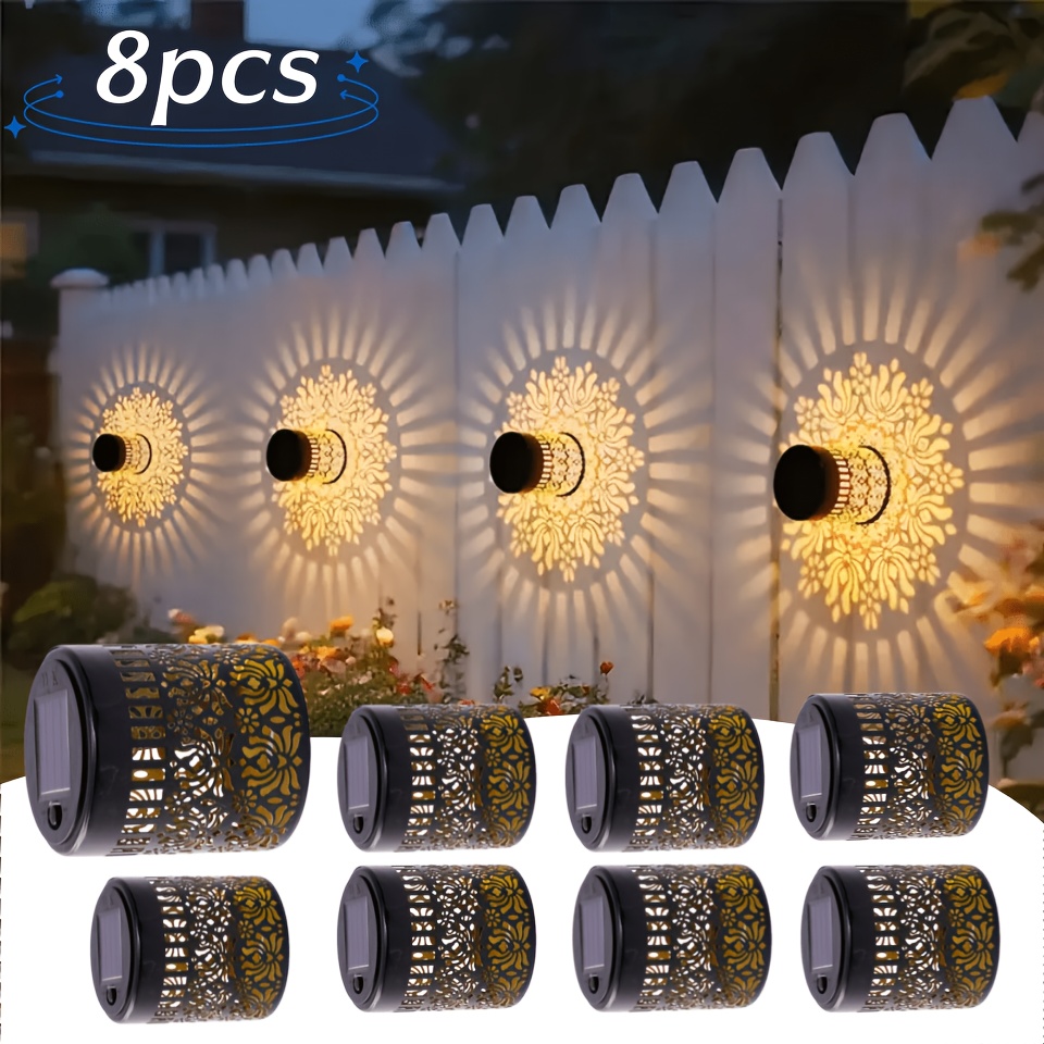 TEMU 8pcs Solar Outdoor Peony Fence Lights, Warm White Decorative Lighting, 800mah Path Lights, Ip65 Waterproof. Ideal For Deck, Yard, Garden, Patio,