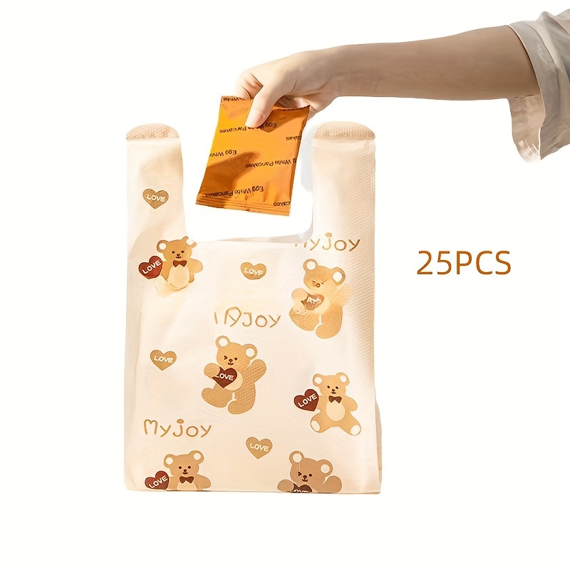 25 50pcs thick gift bag cute teddy bear pattern tote bag fashionable shopping bag wedding birthday party jewelry accessories and candy gift chocolate packaging small accessory packaging bag details 0