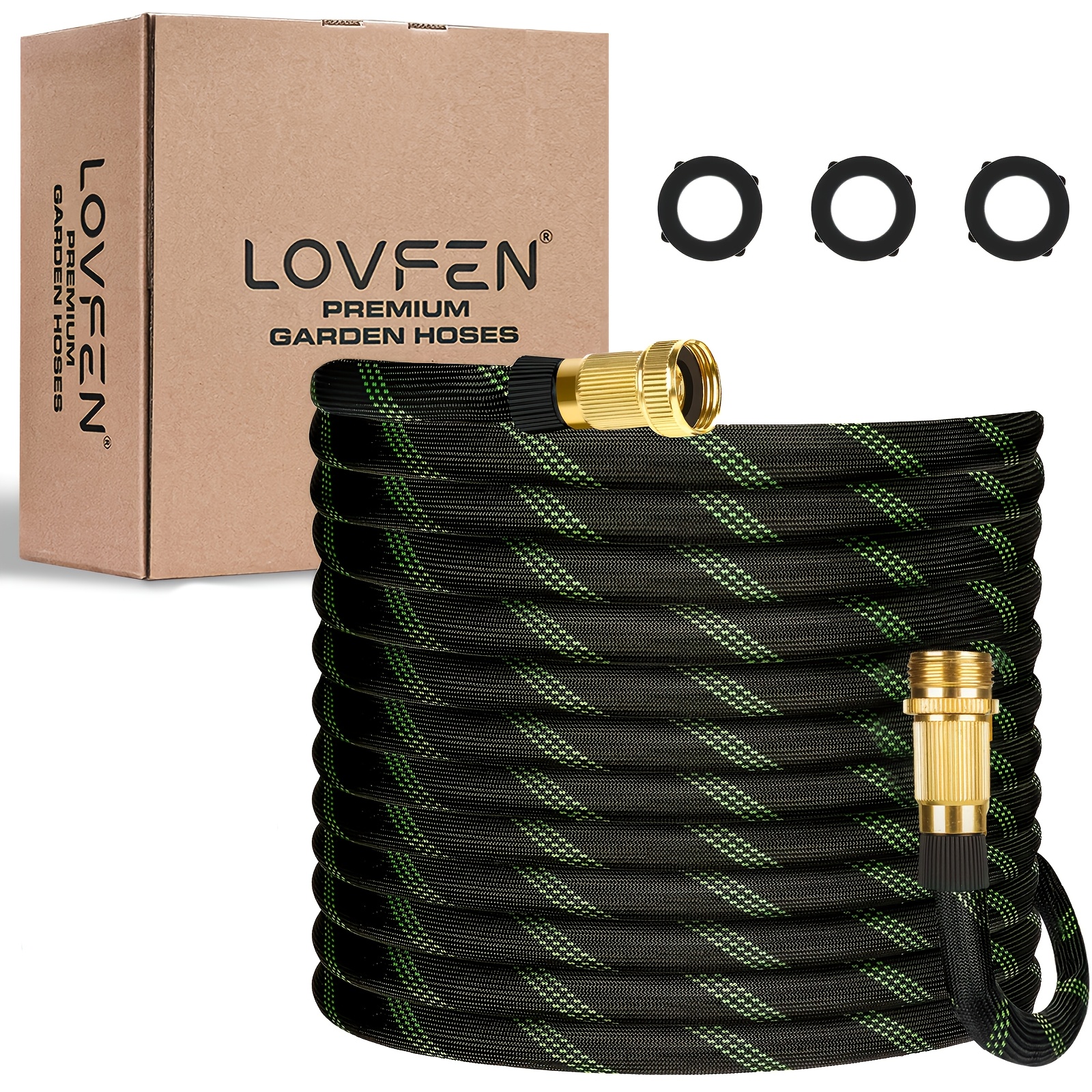 TEMU LOVFEN Tuyau d'arrosage de jardin 100 pieds, flexible, robuste, -peluchage et -fuite, tuyau d'eau flexible -peluchage qui ne se pas, -fuite,