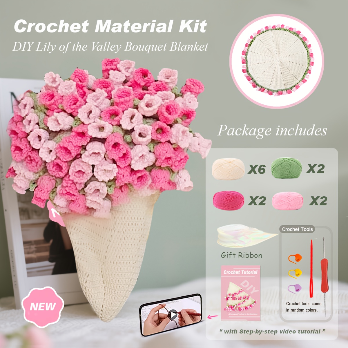Kit De Crochet Pour Débutants Katutude - Pour Réaliser Un Lapin Adorable (10x6x13 Cm) - Inclut Fil, Crochet, Accessoires Et Tutoriel Vidéo