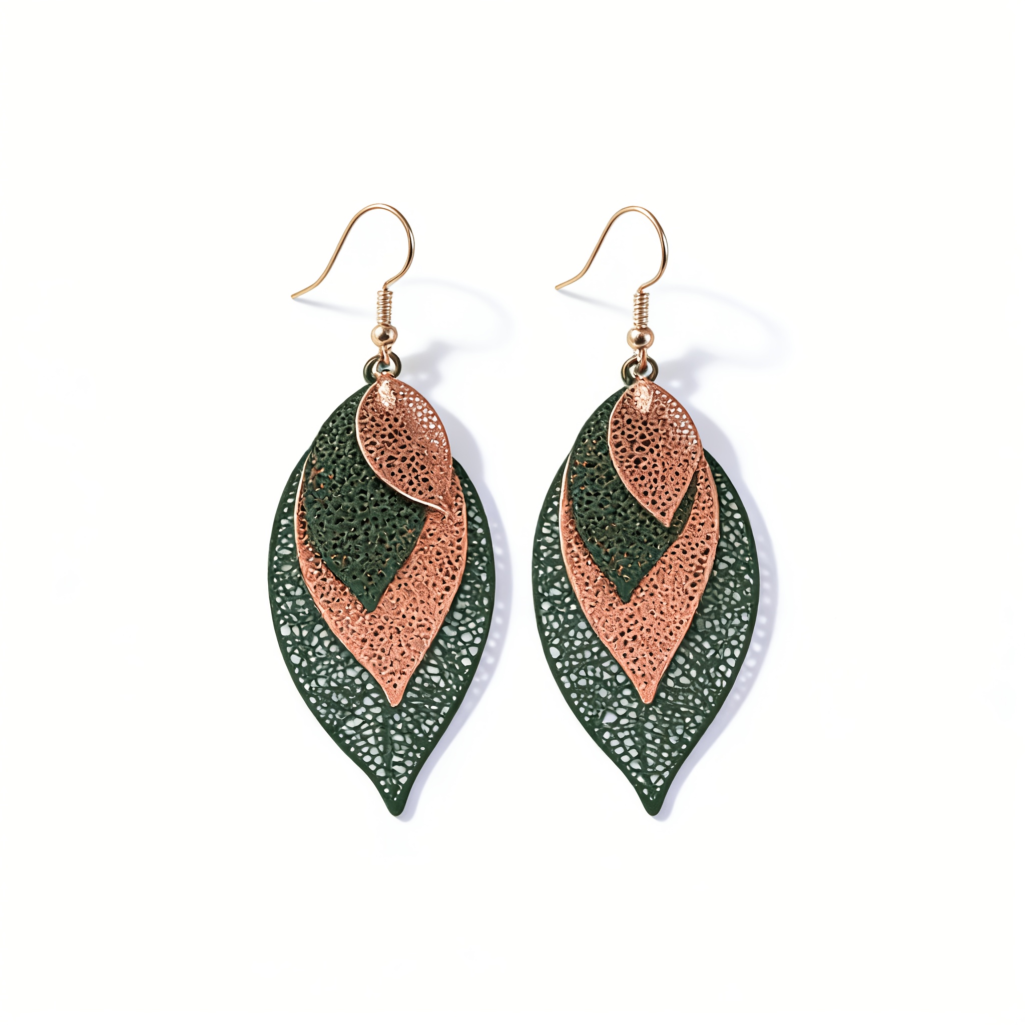 Xrt Elegant Layered Leaf Earrings Lightweight Glitter Finish For Wedding Guest Work Wear Gift