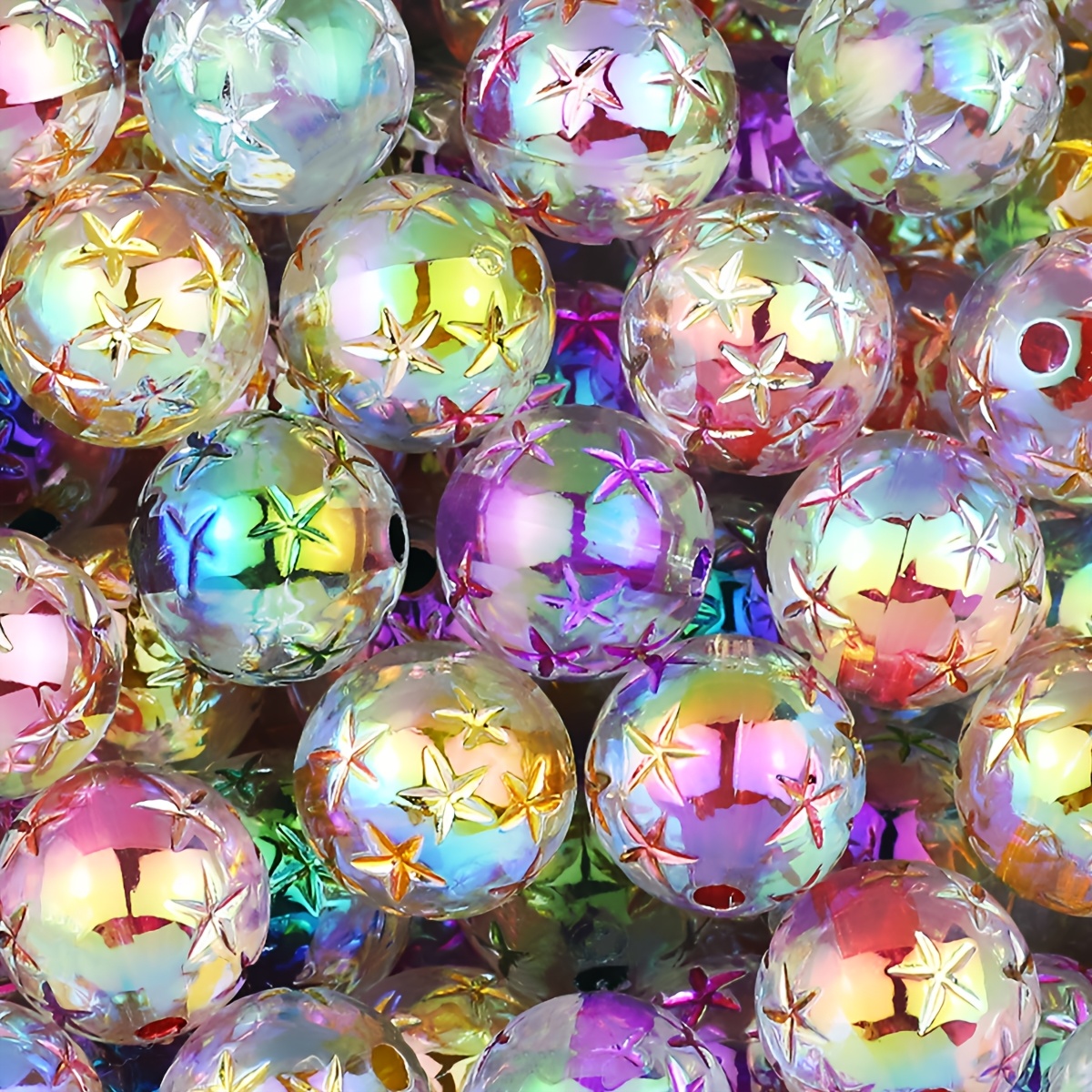 TEMU Approximately 30pcs Of 16mm Multicolored Star Round Beads With Coating, Suitable For Handmade Bracelets, Necklaces, Earrings, Hair Additions,