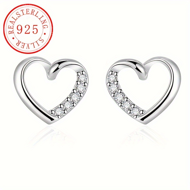 

1pc Luxurious 925 Sterling Silver Heart-shaped Stud Earrings With Sparkling Zirconia - Hypoallergenic, Everyday & Gift-, Birthstone, Holiday Gifts, Women To Wear