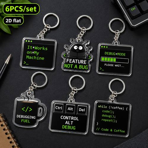 breloc acrilic 2d plat, 6 buc., umoristici cu programatori, tematică de programare computerizată, cadou it pentru dezvoltatori
