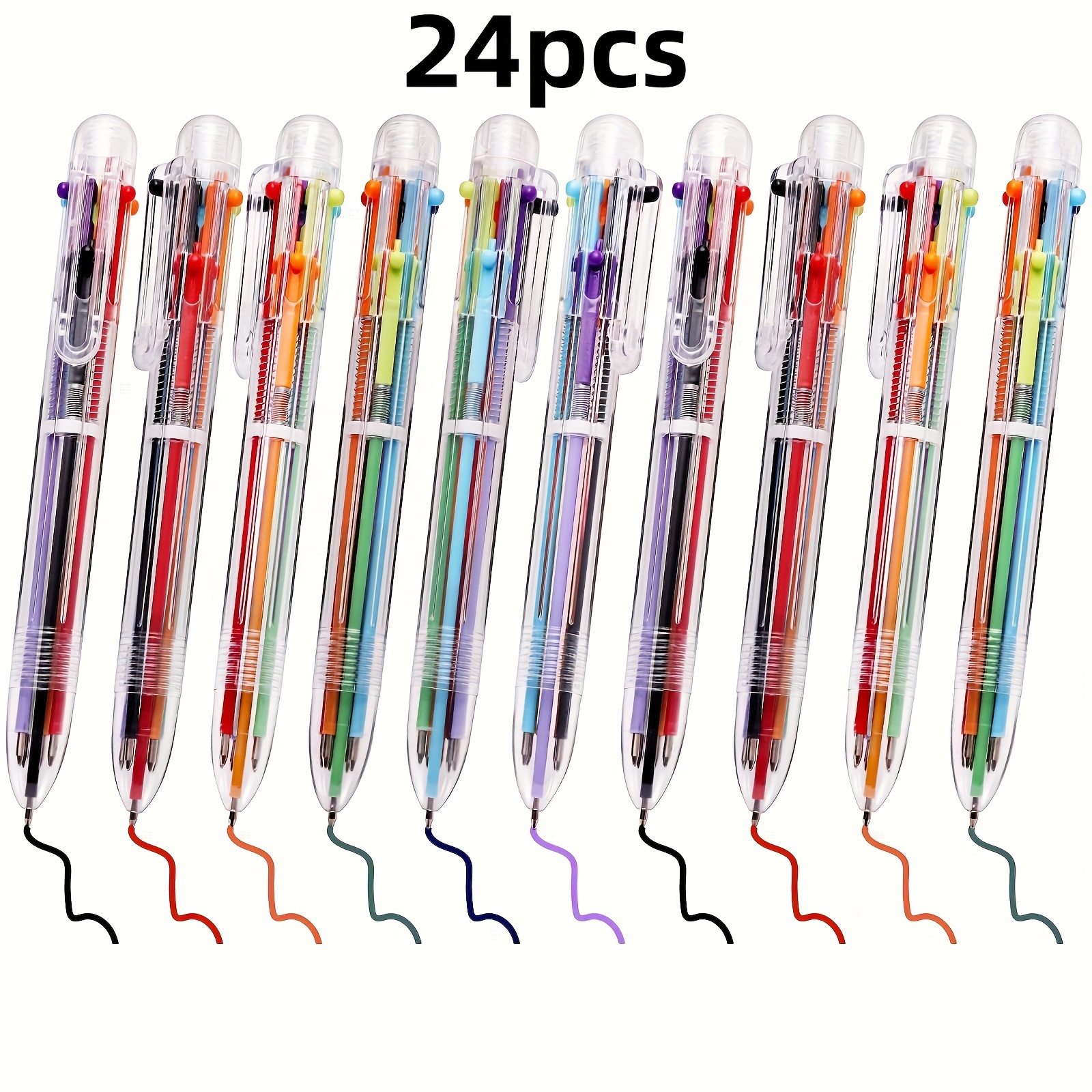 

12/24pcs 0.5mm 6-in-1 Multicolor Ballpoint Pen: 6 Transparent Ballpoint Pen For Office, School & Gifts
