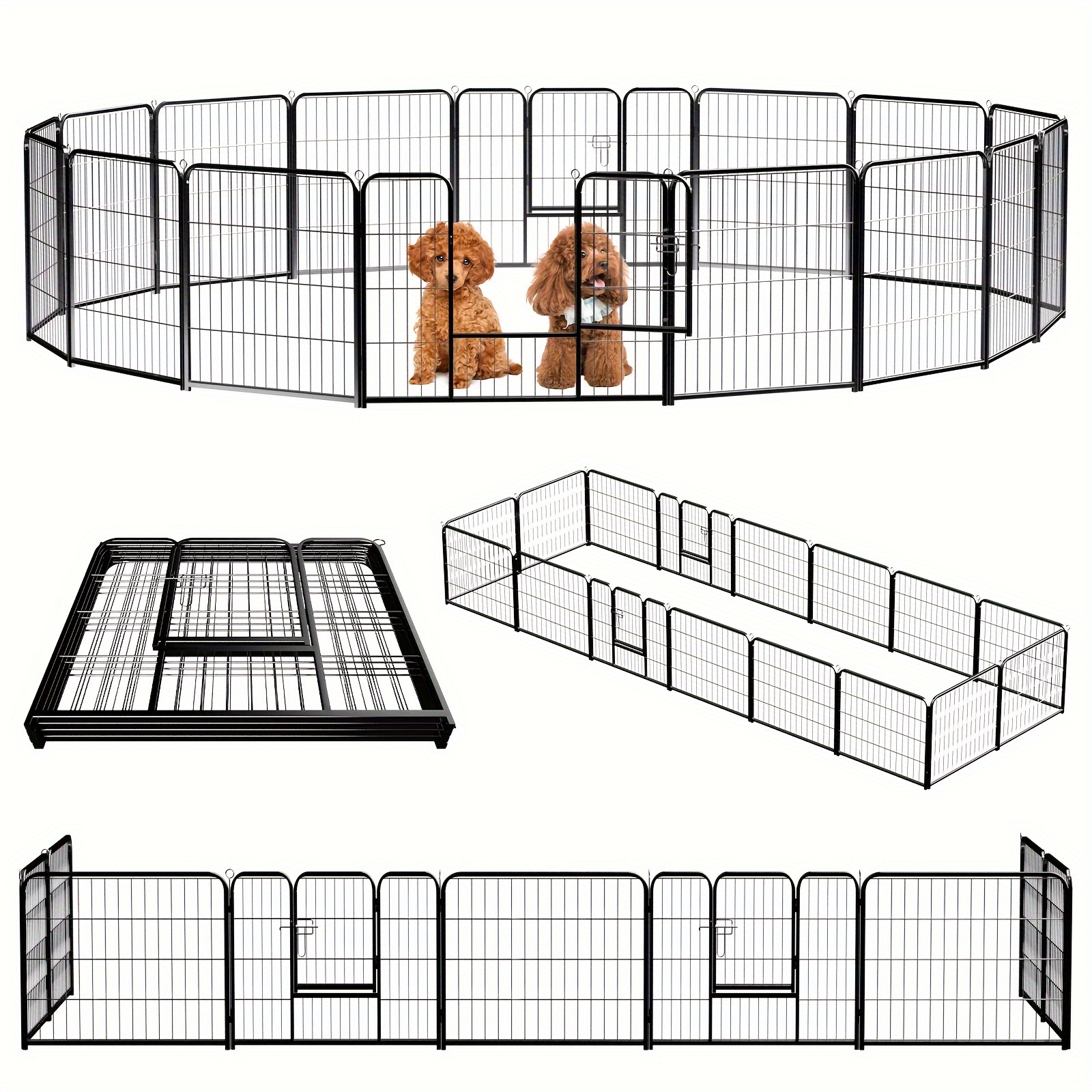 

16 Panels Dog Playpen Indoor With Door, Fence For Small Pet Animals, Puppy Cage With Gate For Yard Outdoor, Black