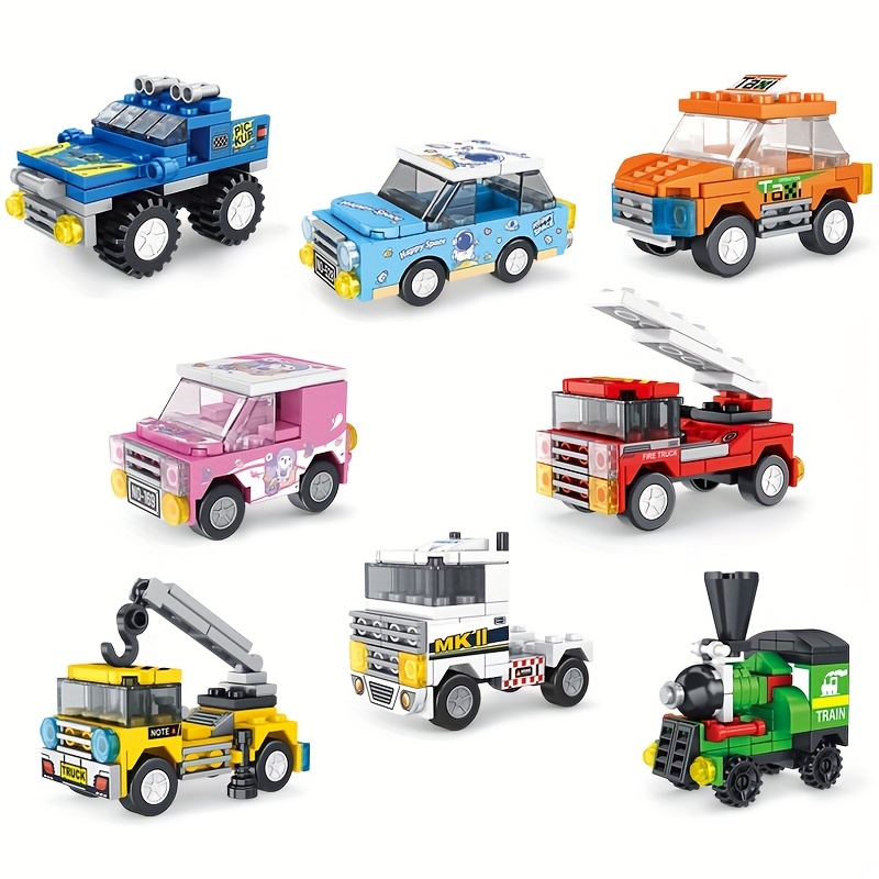 8pcs City Mini Building Blocks Set w/ Urban Landscape Vehicles
