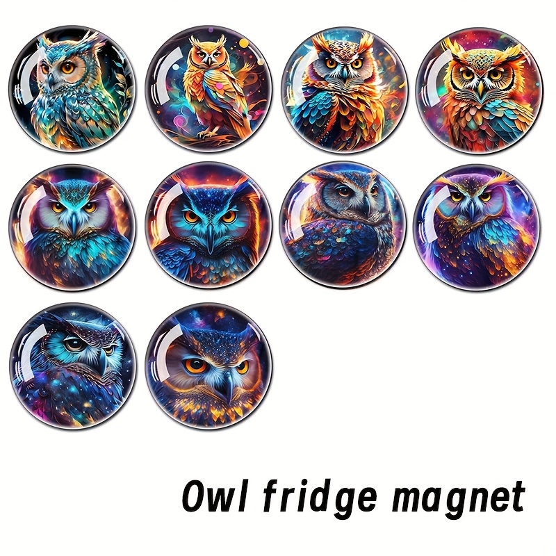 TEMU 10pcs Cool Owl 3d Relief Time Gem Glass Fridge Stickers Magnets Large Glass Dome Whiteboard Storage Cabinet And Dishwasher Kitchen Decoration