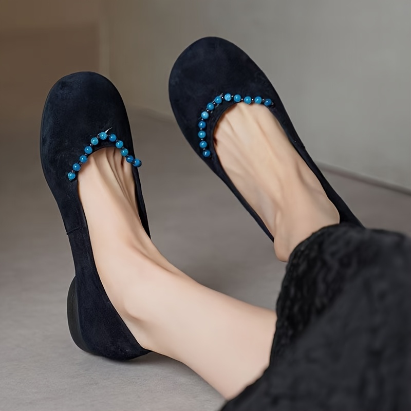 French Style Bead-Embellished Shallow Loafers
