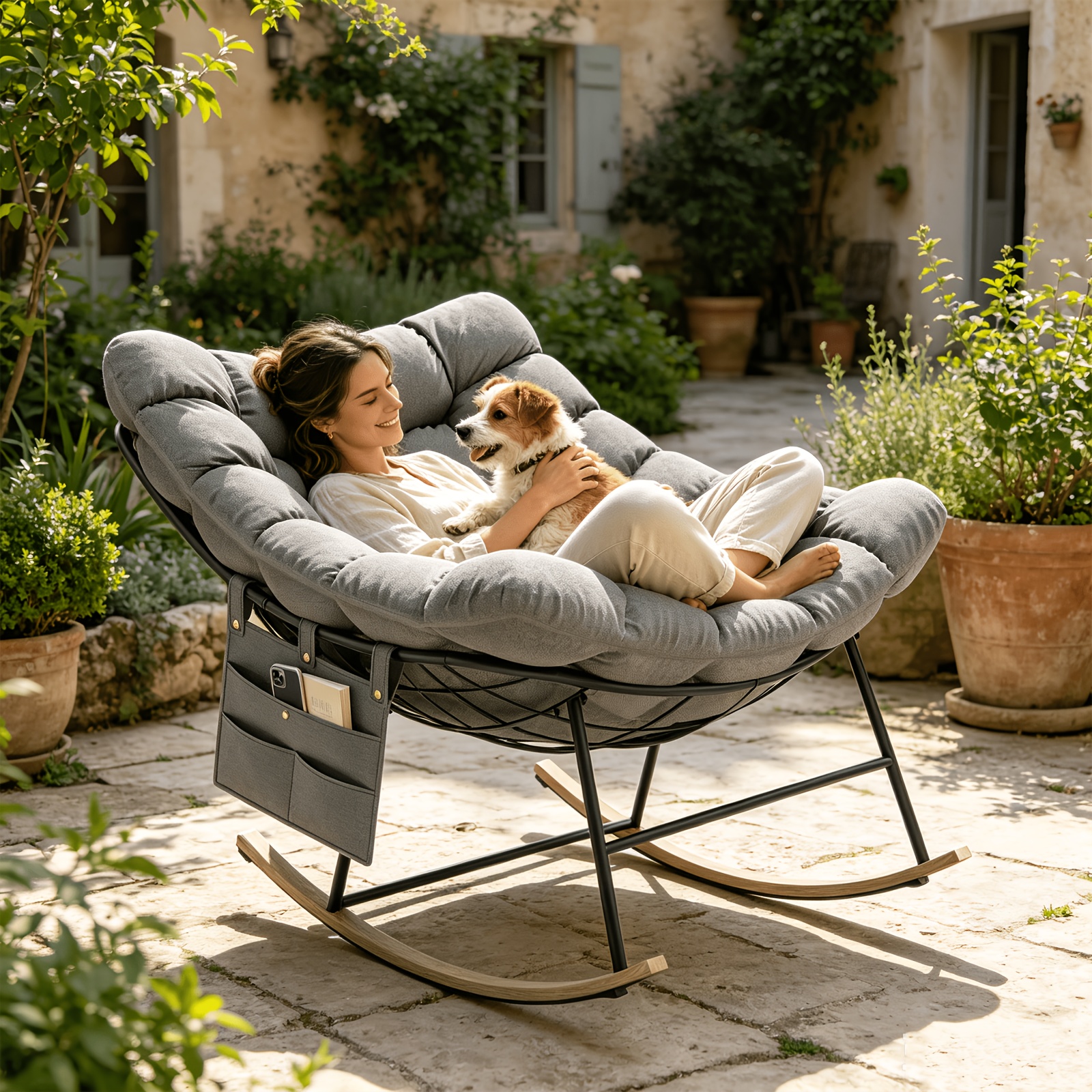 Image of Outdoor Chair, Outdoor Rocking Chair With Detachable Storage Bag, Load Capacity 150kg, Suitable For Indoor And Outdoor Use.